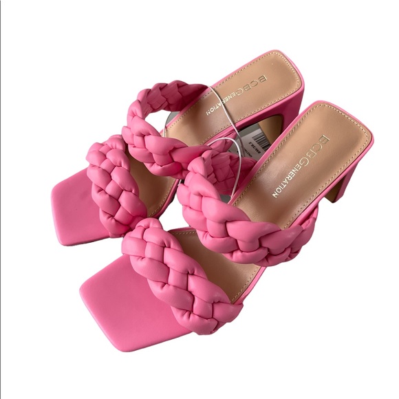 Woven Braided 2 Strap Square Toe Dress Sandals Heels - Picture 5 of 7